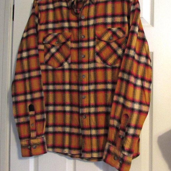 Men's FAYETTECHILL Gorgeous Orange Plaid Button-Up Shirt Size L - Picture 2 of 5